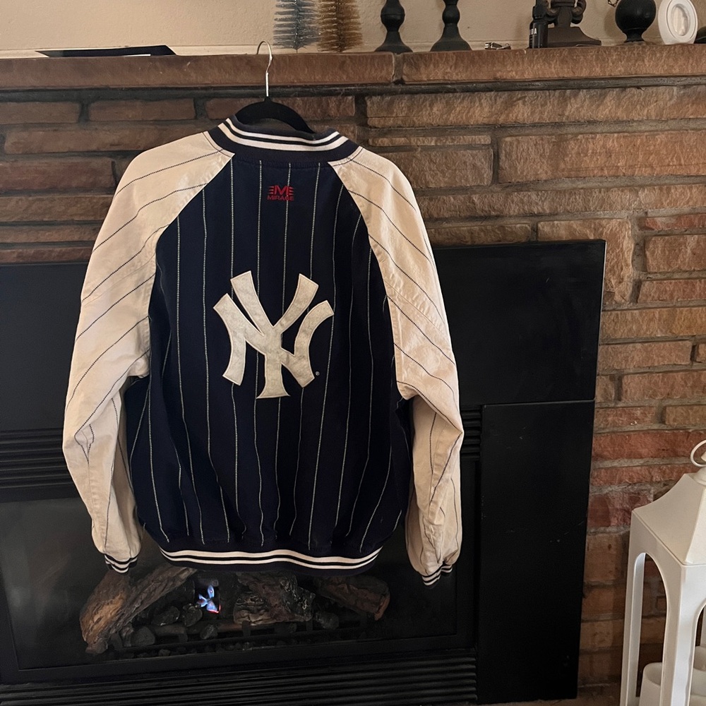 Navy and White Pinstripe Baseball Jacket